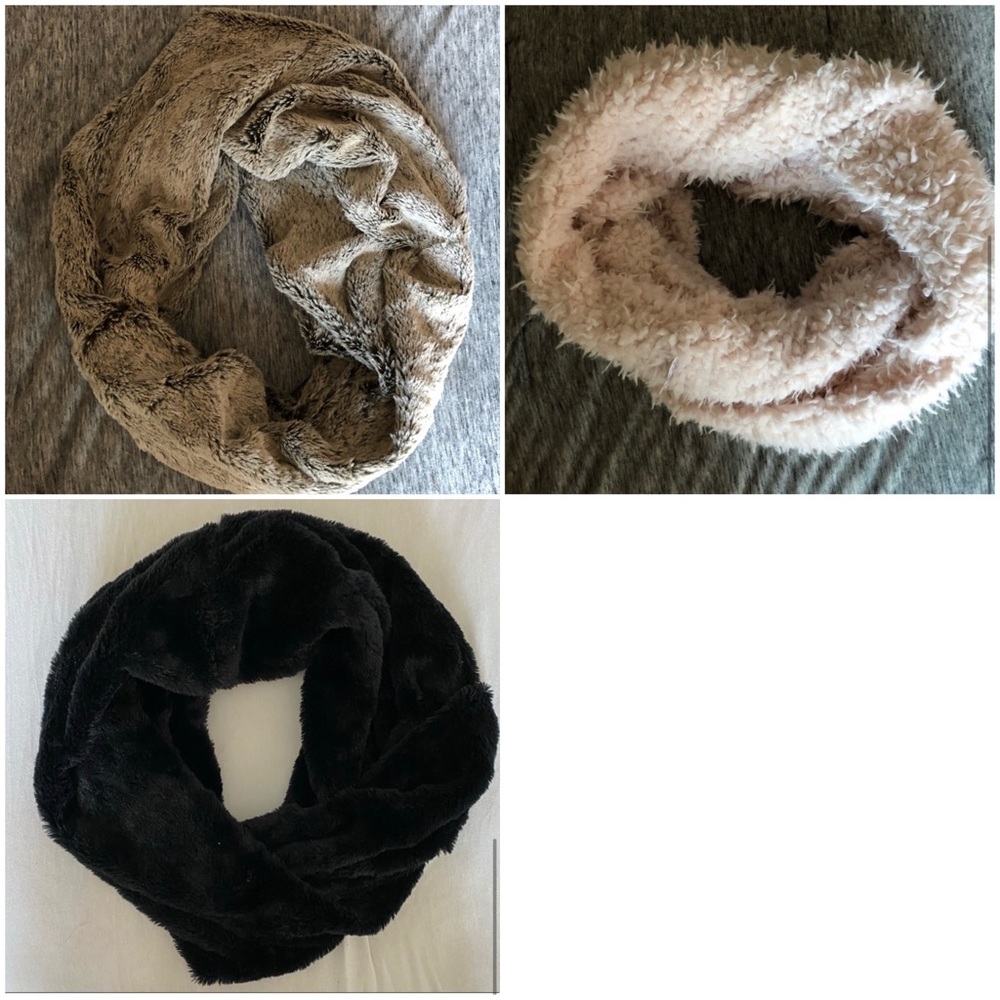 Bundle of 3 fuzzy faux fur infinity scarves